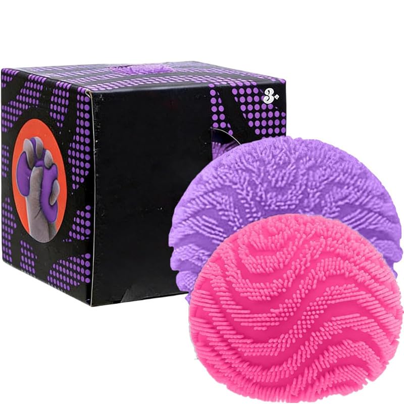 Fuzz Ball Squishy,Fuzz Ball Stress Relief Squeeze Toy, 2.5 Inch Sensory Fidget FuzzBall for Kids & Adults, Anxiety Relief Handheld Pressure Toy for Office, School, Home (Pink+purple)