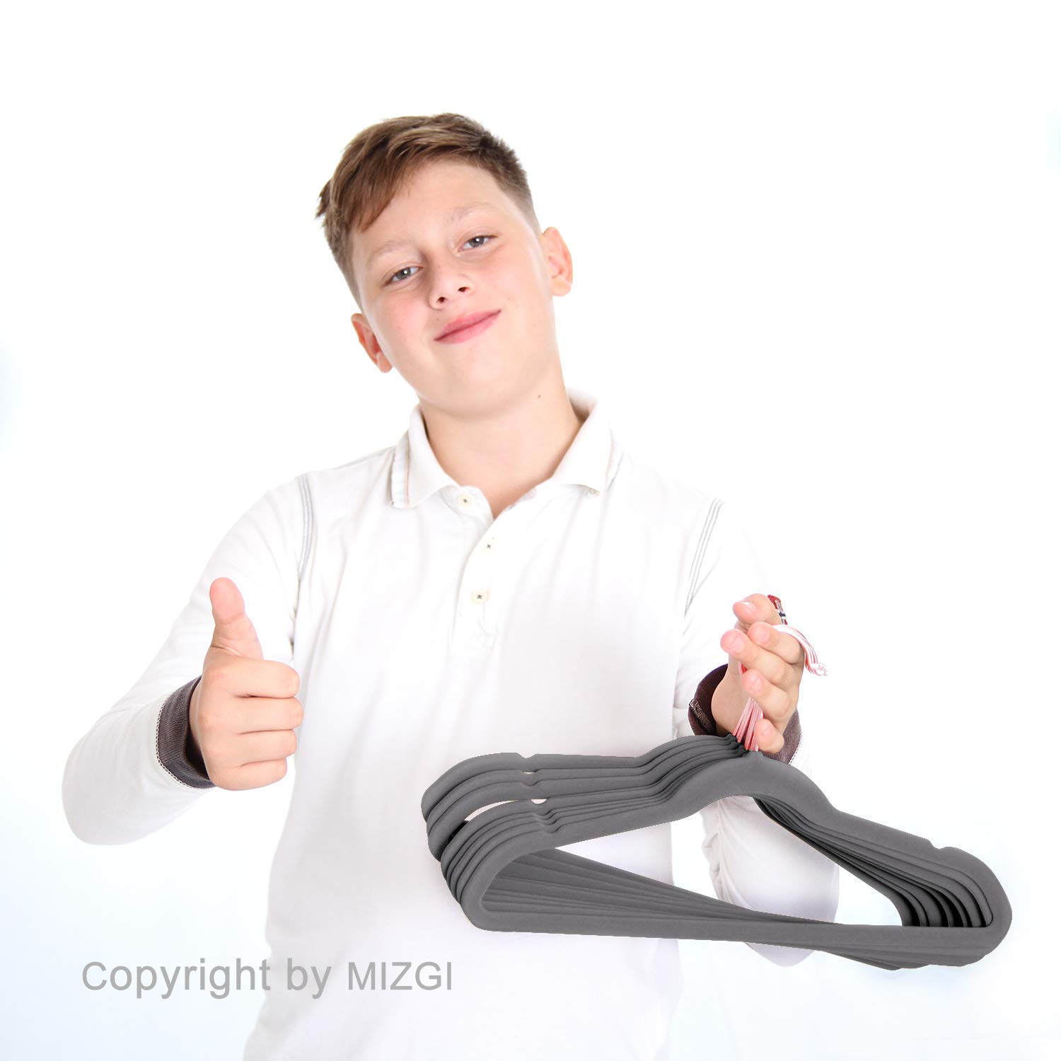 MIZGI Premium Samt-Kleiderbügel für Kinder, 35,6 cm breit, mit Kupfer-Roségold-Haken, platzsparend, rutschfest, knuddelbar, Kleiderbügel, 50 Stück