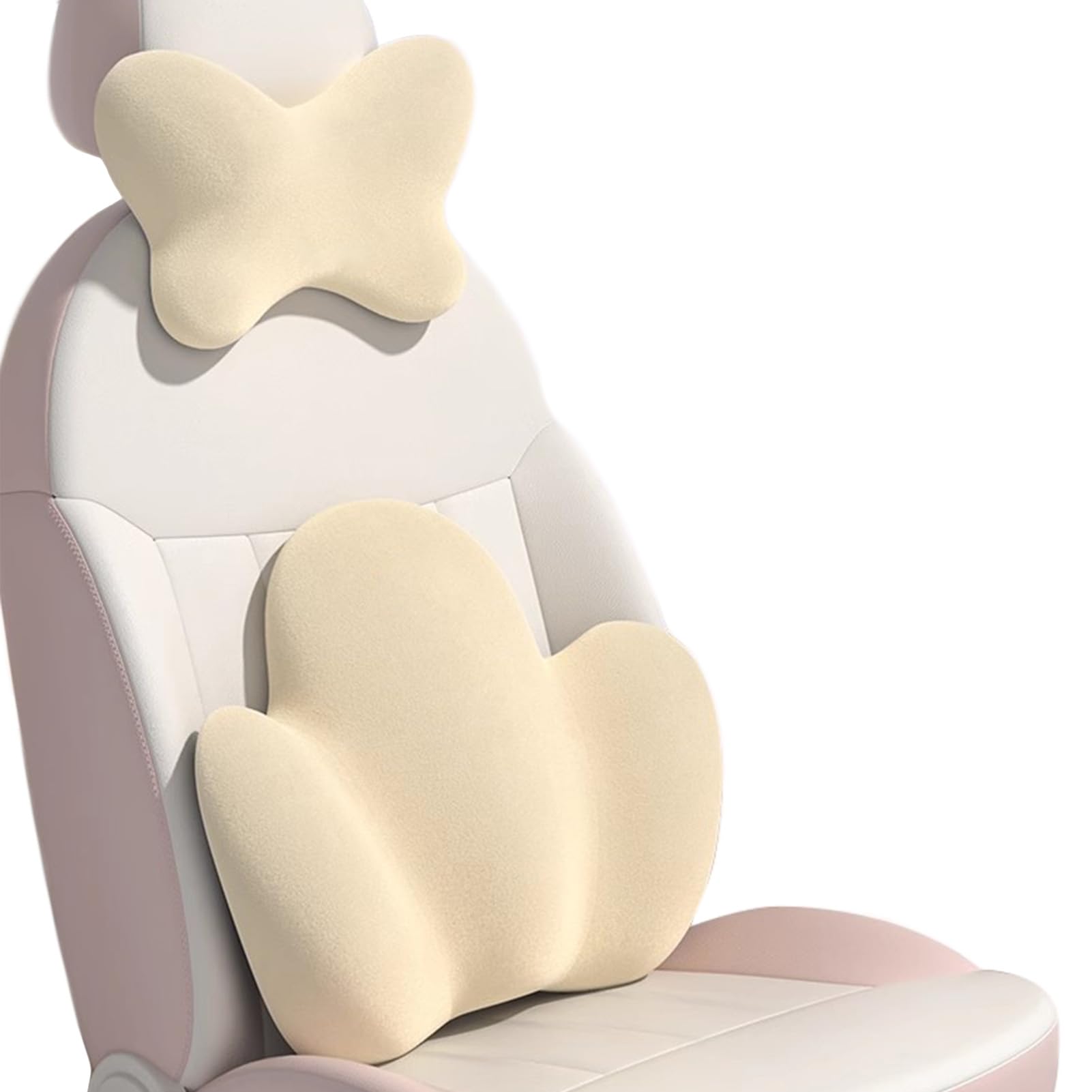 Almohada de Apoyo Lumbar for Silla de Coche y Oficina, Respaldo ergonómico de Espuma viscoelástica(Beige,Flannel)