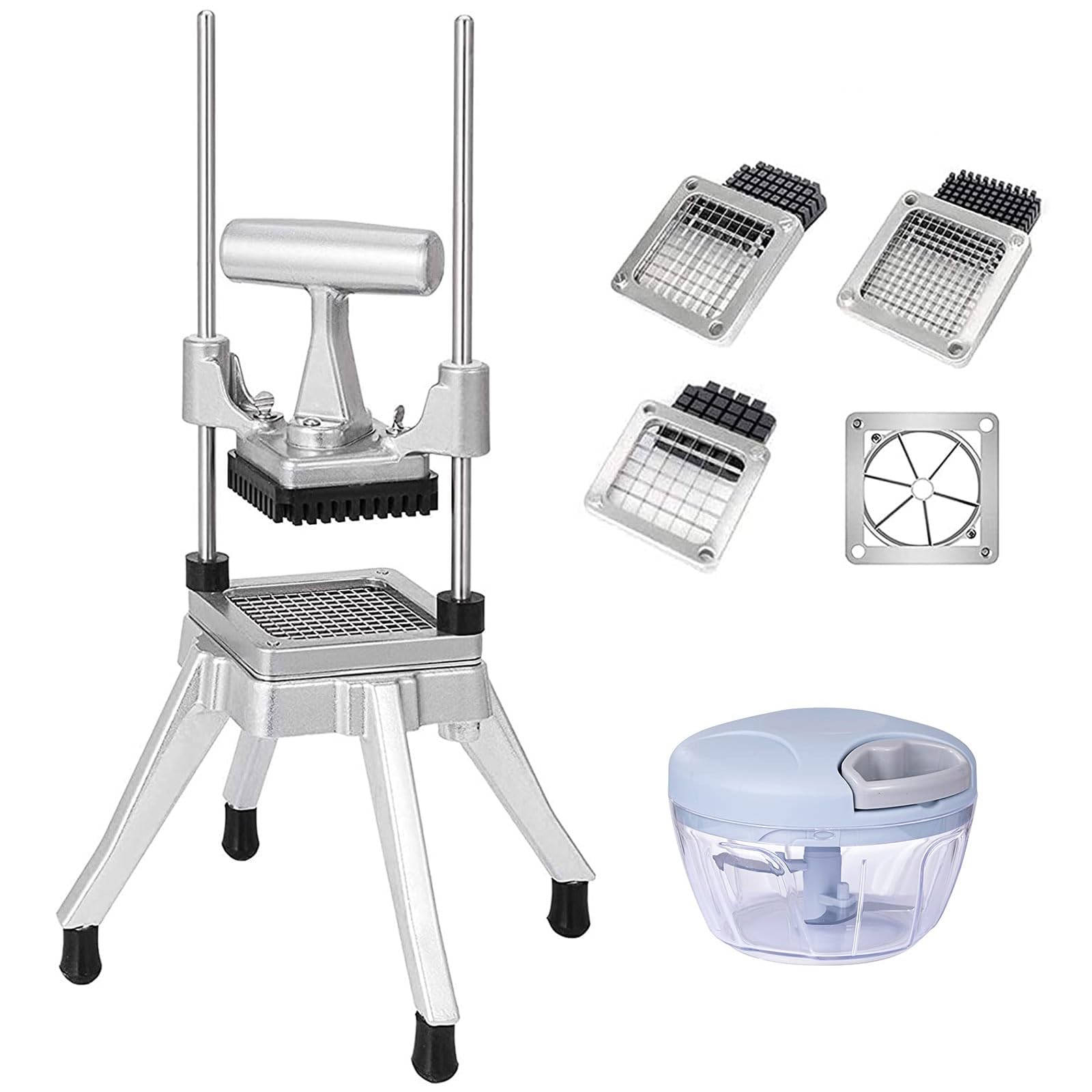 Commercial Vegetable Fruit Chopper W/6-Wedge Slicer&amp;1/4″&amp;3/8″&amp;1/2" Blade Professional Food Dicer French Fry Cutter Stainless Steel Onion Slicer For Tomato Peppers Potato Mushroom