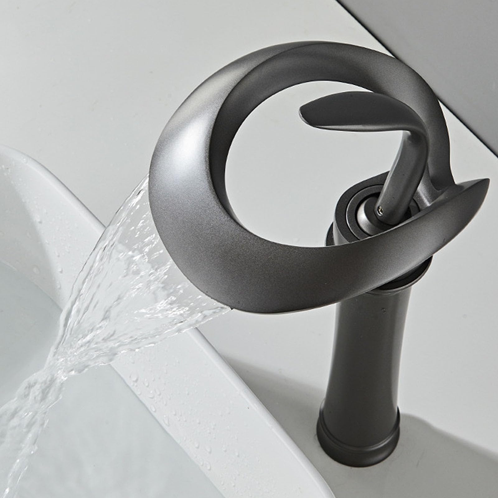 Heiße Und Kalte Hohem Auslauf Waschtisch Armatur,Messing Waschtisch Wasserhahn Bad,Einhandgriff Waschtischarmatur Hoch,Schwarz