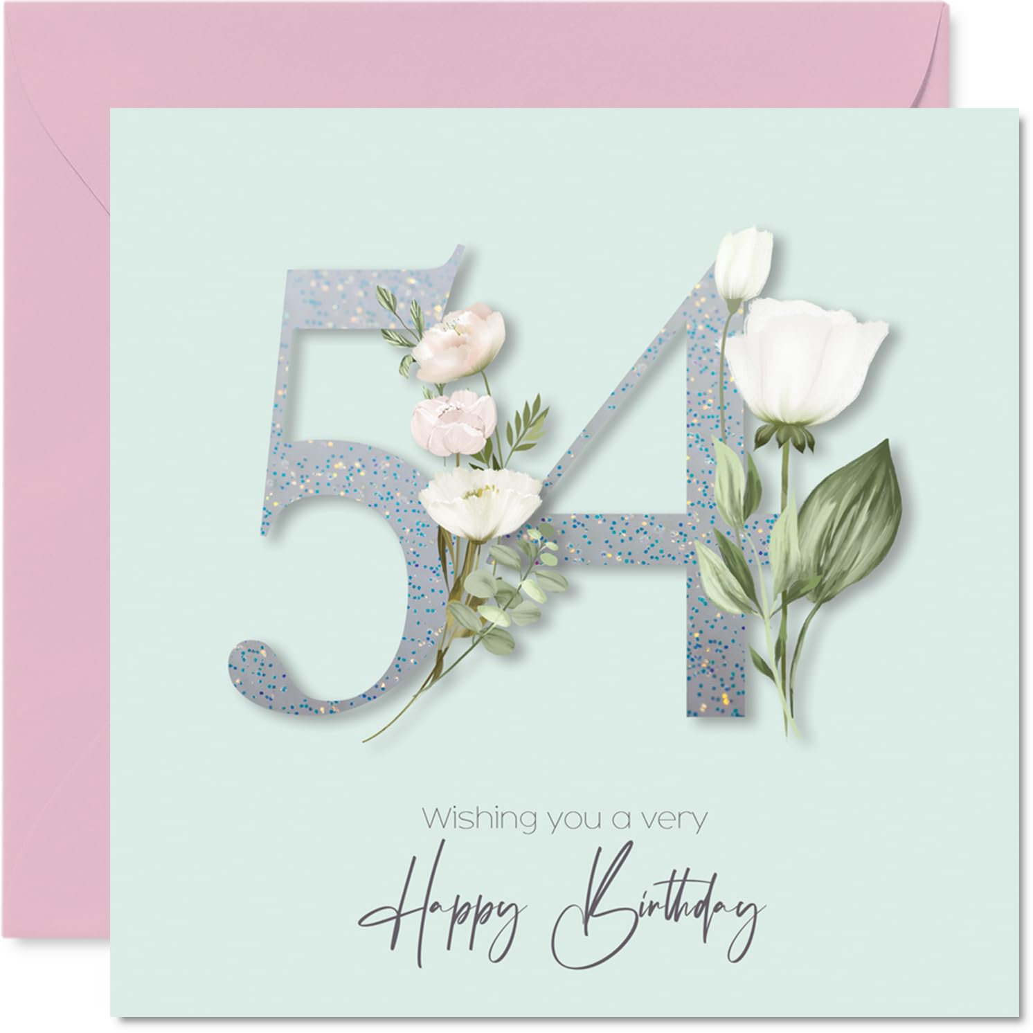54th Birthday Cards for Women - Fancy Floral Flowers - Happy Birthday Card for 54 Year Old Woman Friend Cousin Wife Neighbour, 145mm Bday Greeting Cards