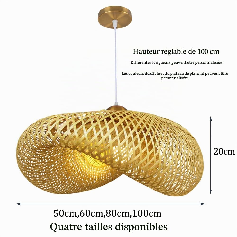 Lampe Vintage Pendentif Main Naturelle Lampe Suspendue En Bambou Nostalgique E27 Lampes Suspendues Réglable Chambre Restaurants Lustre Séjour Salle À Manger Café Bar Lampes Suspendues,60cm