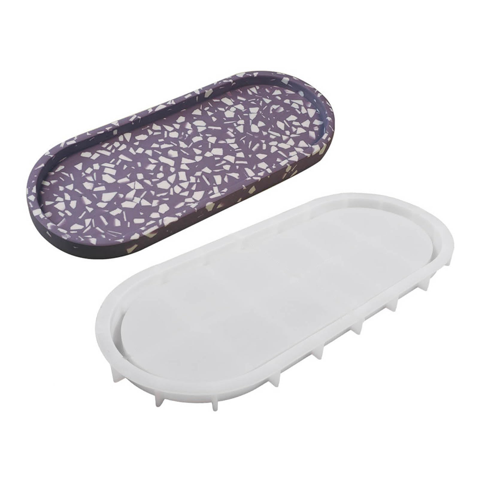 NEWFT Elliptical Disc Storage Tray Mold Crystal Epoxy Resin Gypsum Cement Silicone Mould Placemat Mold Craft