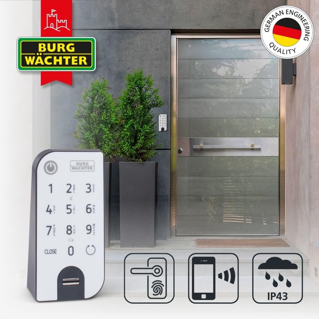BURG-WÄCHTER Elektronisches Türschloss, Zylinder und Keypad, Öffnung mit App, Fingerprint, Pincode oder Funkschlüssel, ENTRYeasy 7602 FP, Schwarz/Edelstahl, Biometrisch
