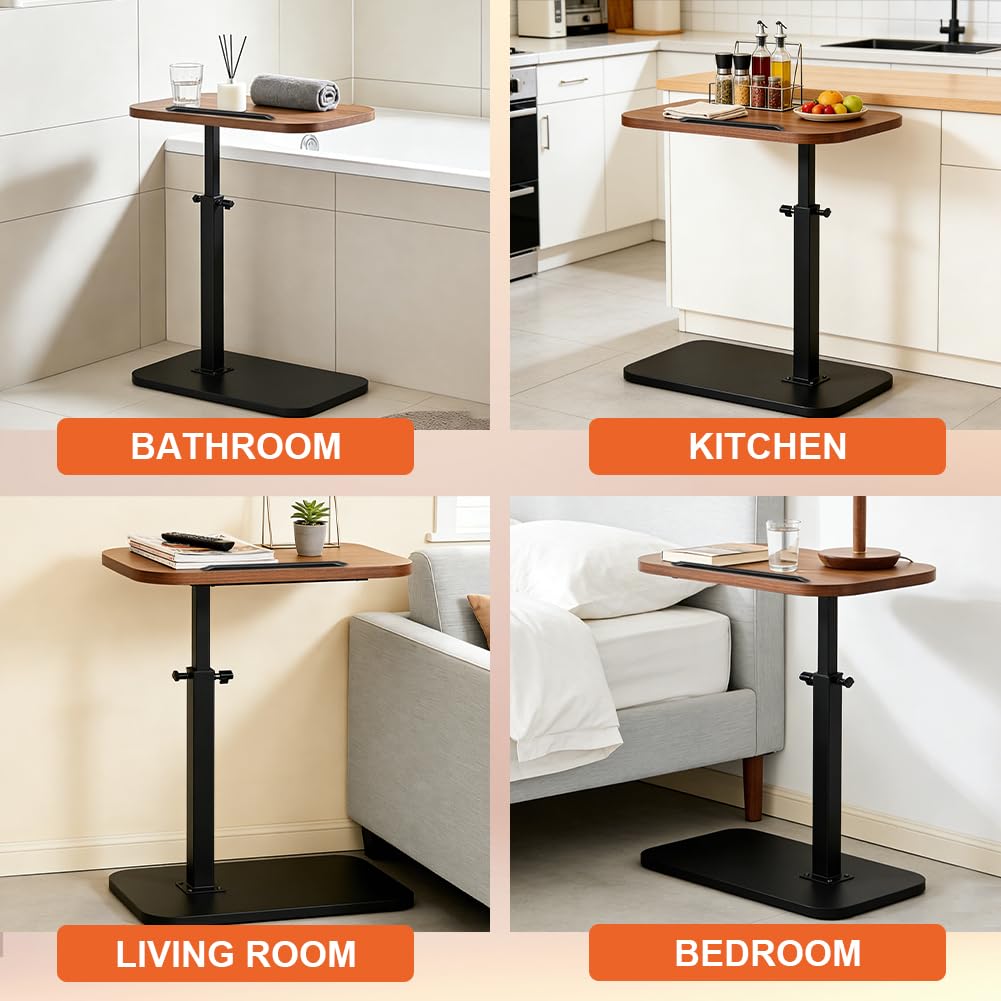 Tavolino girevole a 360°, a forma di C, regolabile in altezza, per soggiorno, con altezza regolabile da 45 a 80 cm, per letto o sedia con fessura per tablet per cellulare (nero)