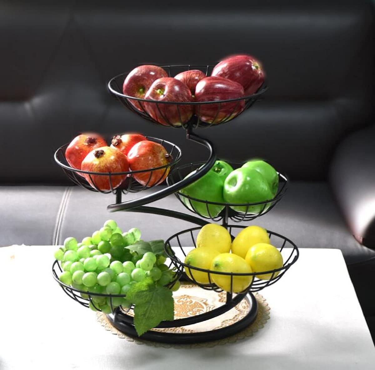 Cesto Portafrutta Metallico 3 Piani - Fruttiera A Ripiani, Design Cavo, Nero 30x45 Cm - Foto 6