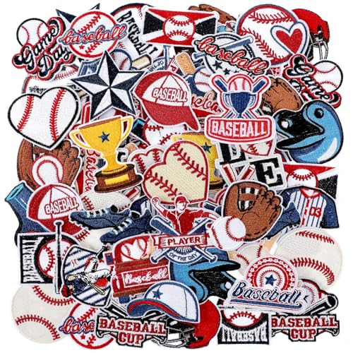 HunnmingRe 72 Pcs Baseball Iron on Patches Chenille Embroidered Iron on Hat Patch 36 Style Sport Appliques for Trucker Hat Cap Clothes Backpack Pants Jeans DIY Crafts