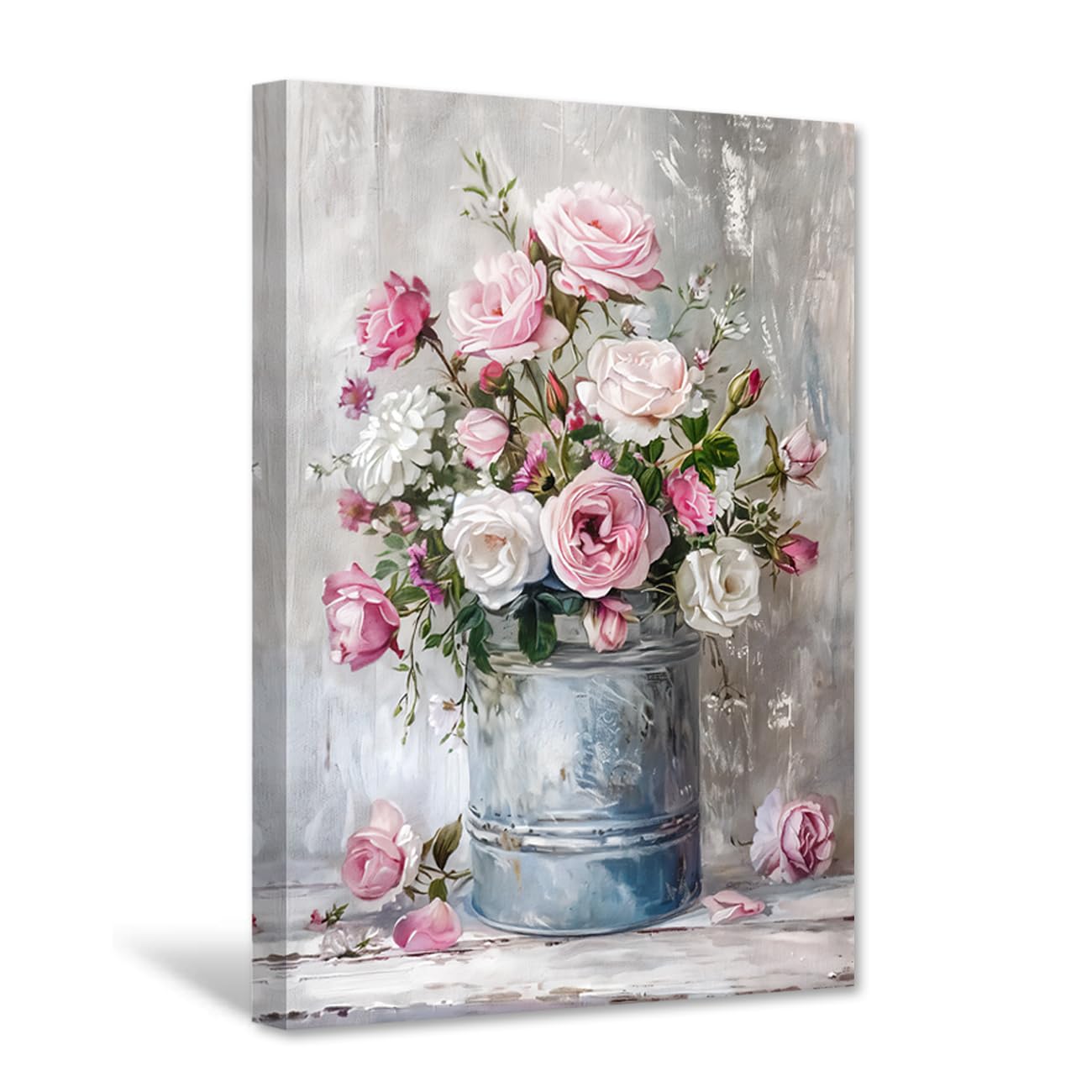CXHOSTENT Rose Canvas Wall Art Vintage Flower Pictures Pink Floral Painting Print Retro Botanical Prints Rustic Country Bedroom Office Decor Framed (105L x 70W cm)