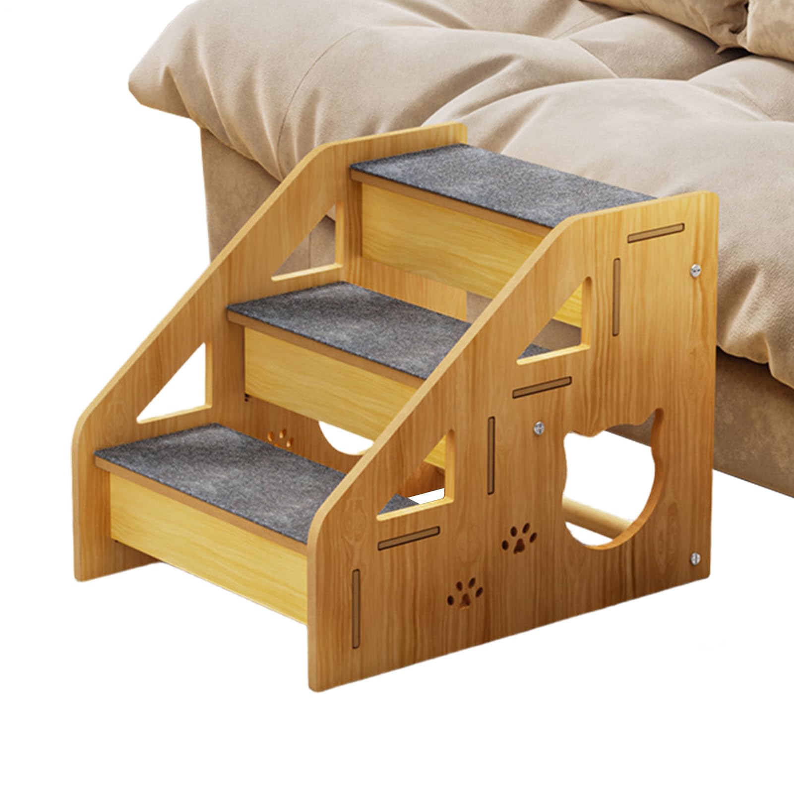 Dog Steps - 3-Step Wooden Non-Slip Ladder for Easy Pet Climbing, Safe and Stable Design with Anti-Skid Pads, Small Elderly Puppies and Cats for Sofa, Apartment, Balcony, Terrace, 15.55x11.42x13.47inch