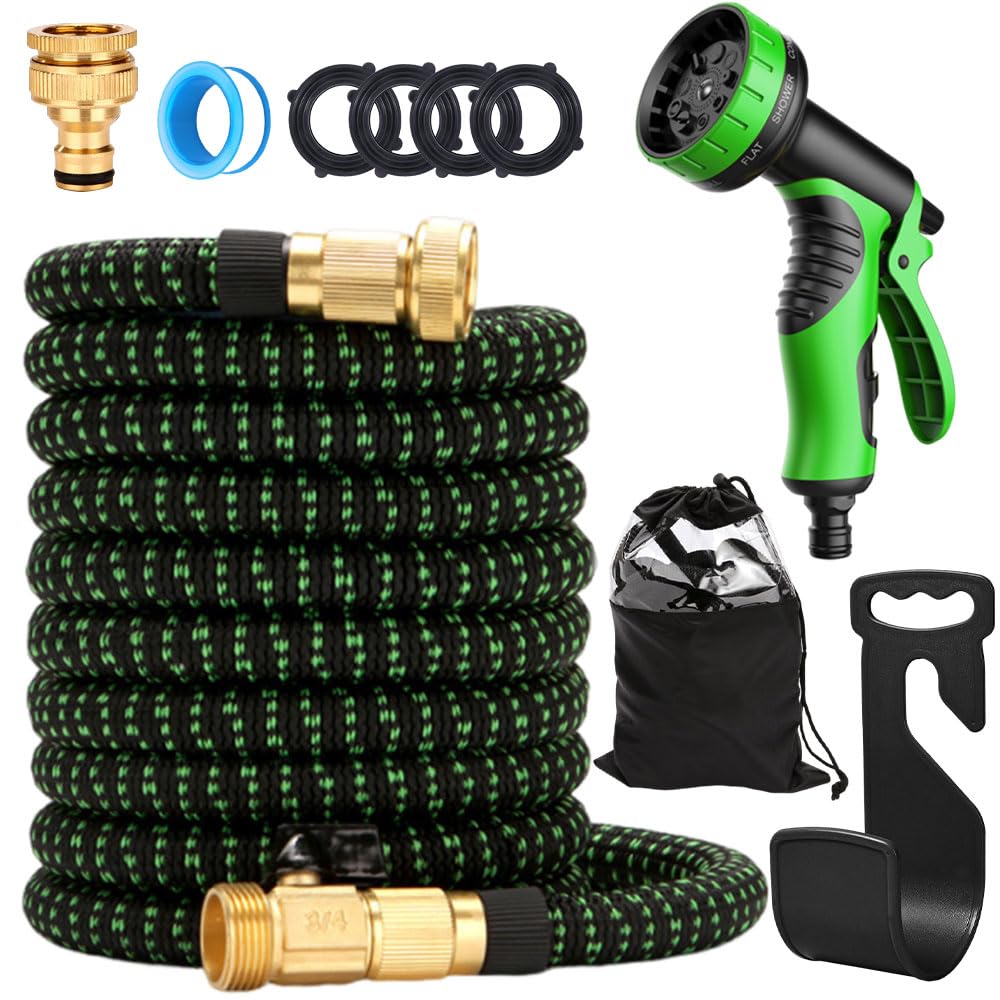 Gobesty Expandable Garden Hose 22.5m/75ft, Expanding Hose Pipes with 10 Modes Spray Gun, No-Kink Flexible Hosepipes for Garden with 3/4"&1/2" Metal Connectors for Gardening Car Washing (Green)