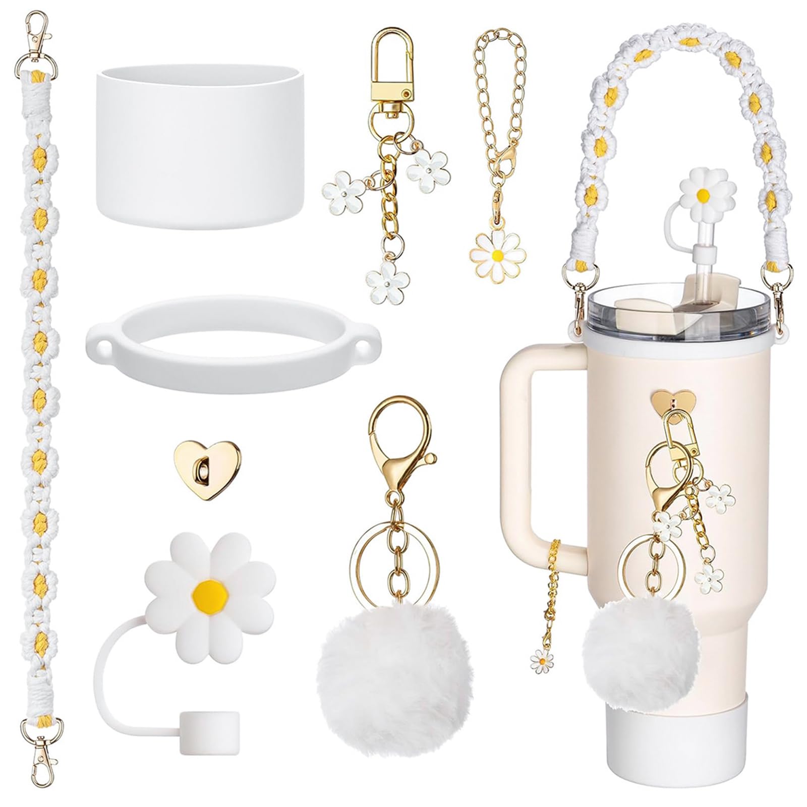 Kit Accessori Per Tazze Stanley 850ml E 1134ml – 8 Pezzi: Cinturino Intrecciato, Stivaletto, Ciondoli E Tappi Antigoccia