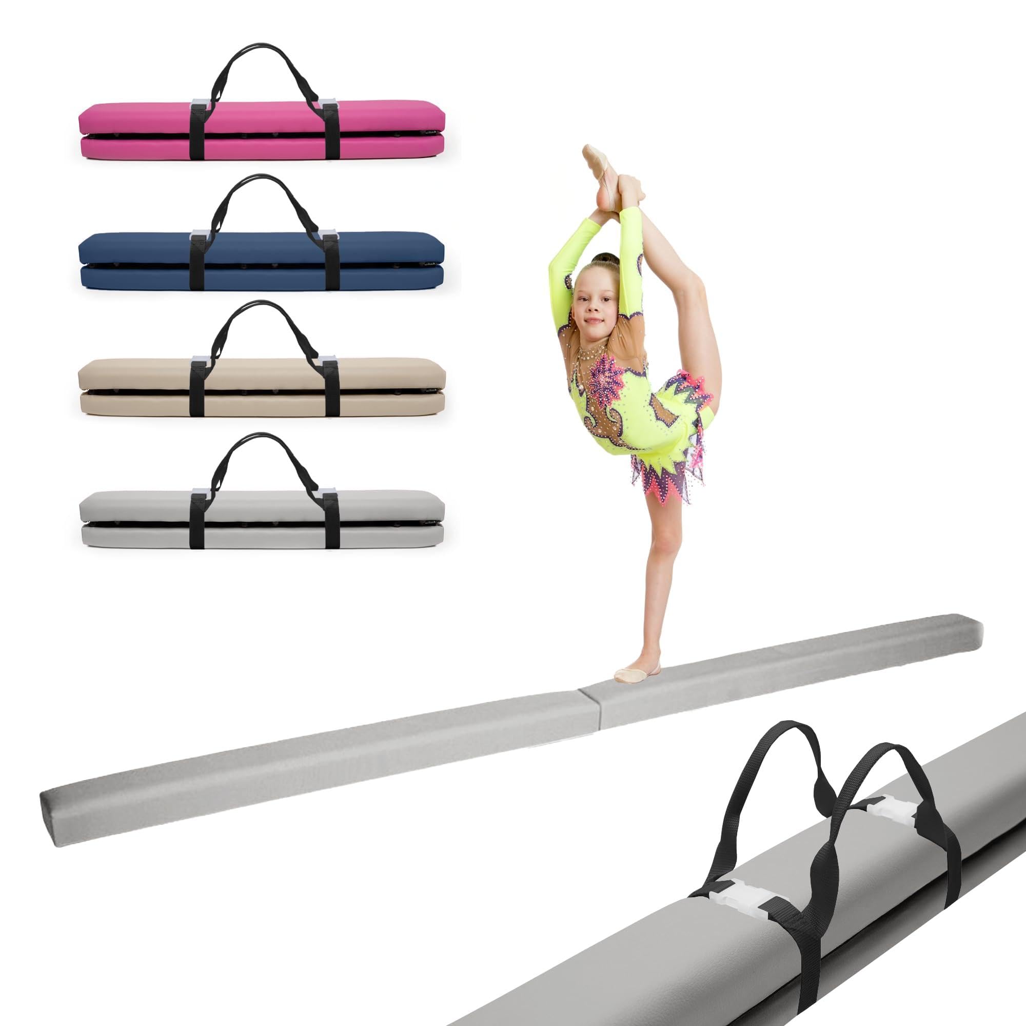 MAMOI® Gymnastikbalancebalken, klappbar, Kunstleder, 200 cm, rutschfest, weiche Oberfläche, Heimtraining, bis 180 kg Belastbarkeit