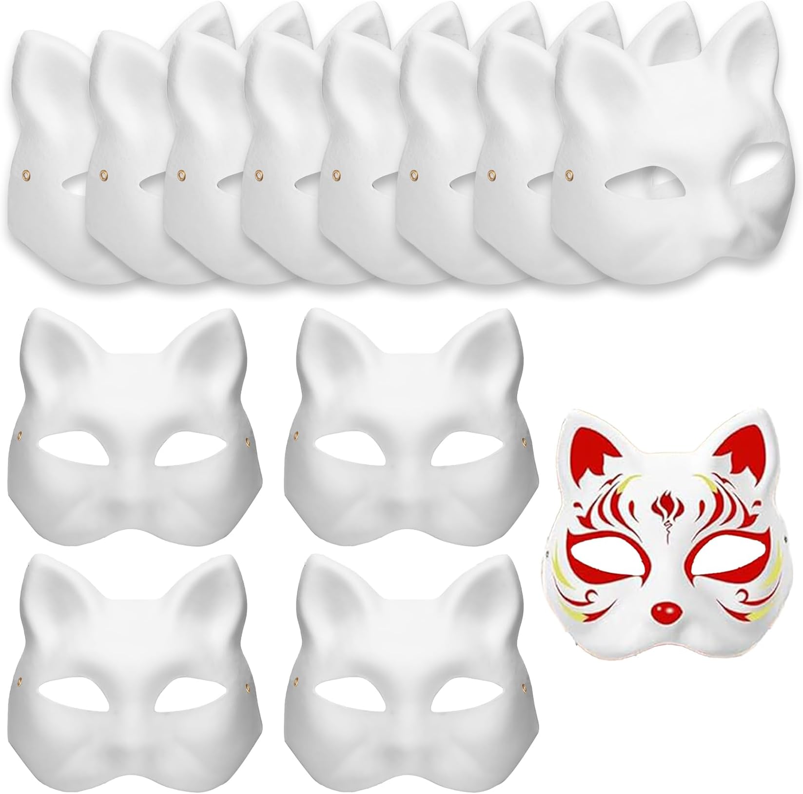 12 Pcs Cat Masks to Decorate, Therian Pure White Paper DIY Blank Fox Hand-Paintable Anime Half Face Masks for Masquerade Carnival Cosplay Halloween