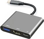 USB C to HDMI Multiport Adapter with Charging Port, HDMI to USB C Hub Adapter for Monitor to Laptop, USB-C to USB 3.0 Adapter 10Gbps, USBC HDMI Adapter 4K Converter for Mac iPad pro MacBook Chromebook