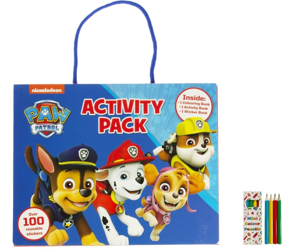 Paw Patrol Activity Pack with Colouring Books, Sticker book, Colouring Pencils & 100 Reusable Stickers.(Perfect for children aged 3-8).
