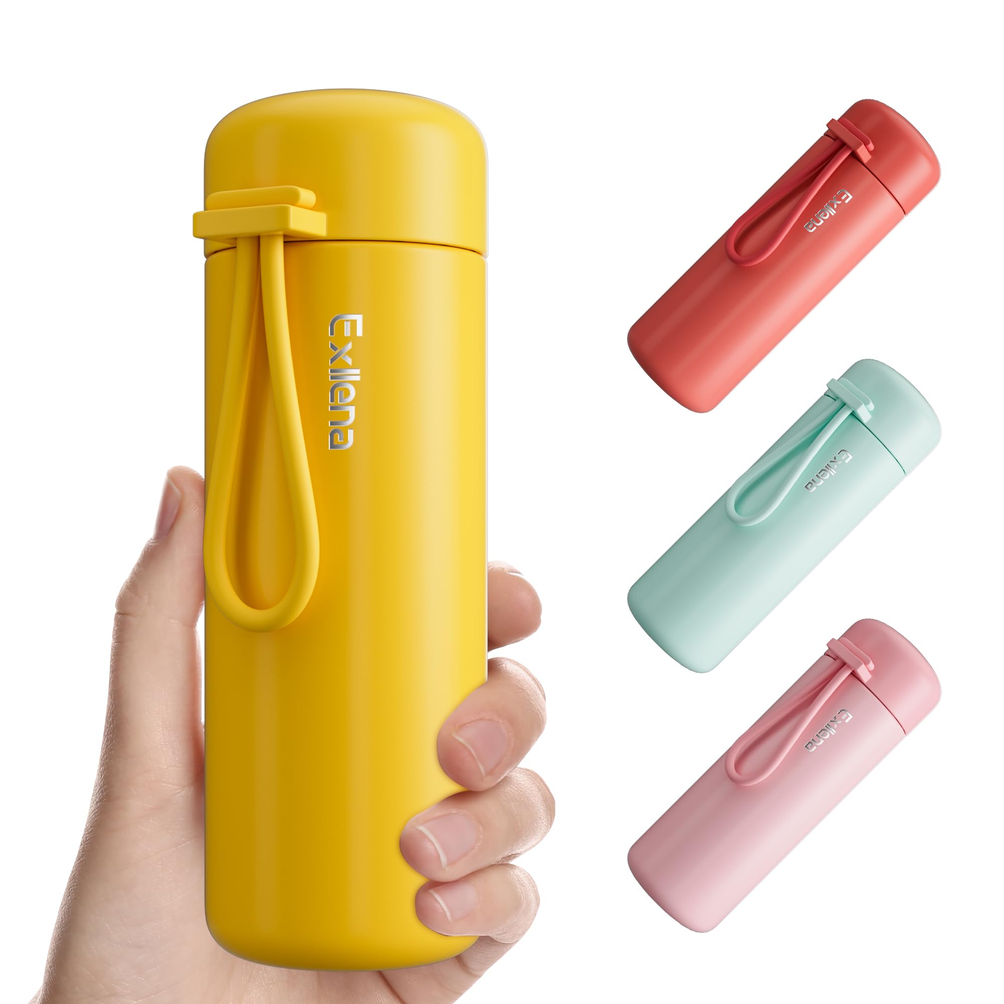 Small Flask 200ml Made of 304 Stainless Steel, Double Wall Vacuum Insulation for Hot&Cold Drinks, Mini Flask with Carry Handle - 100% Leakproof(Yellow)