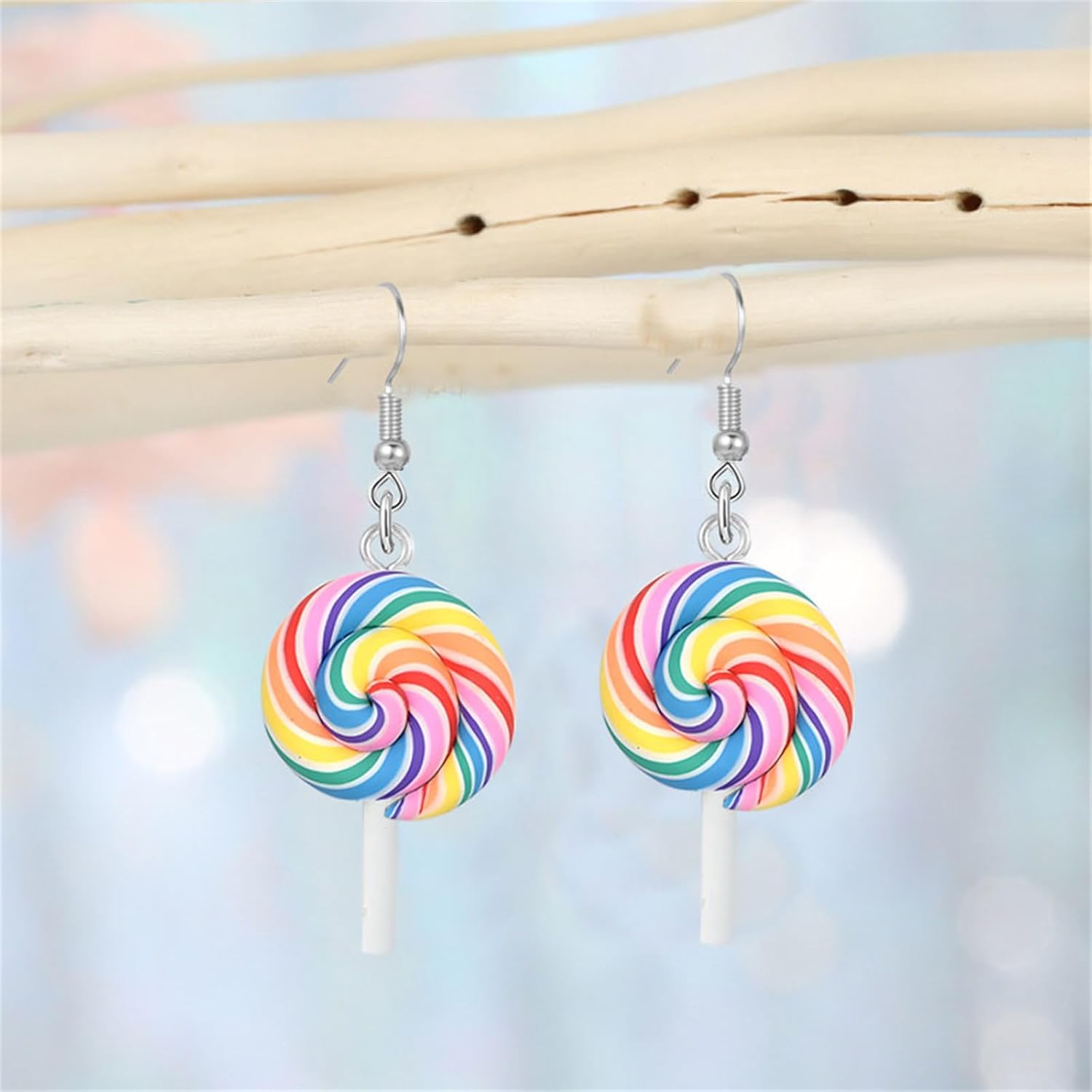 coadipress Cute Colorful Rainbow Lollipop Earrings for Women Creative Unique Simulation Food Lollipop Dangle Earrings Handmade Round Lollipop Earrings Kawaii Candy Earrings Charm Xmas Party Jewelry - Image 6