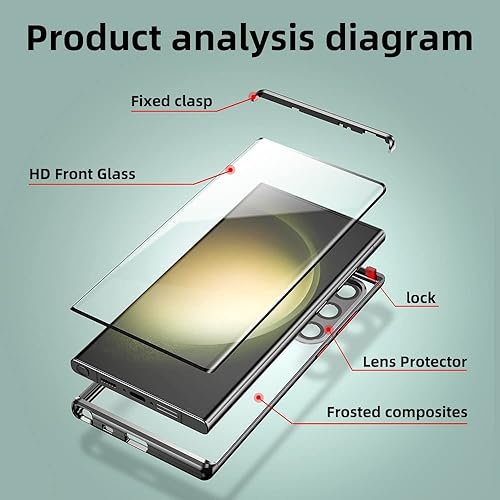 Miniatura 5 de Jonwelsy Funda para Samsung Galaxy S23 Ultra, absorción magnética de aleación de aluminio parachoques con bloqueo de seguridad protección de 360