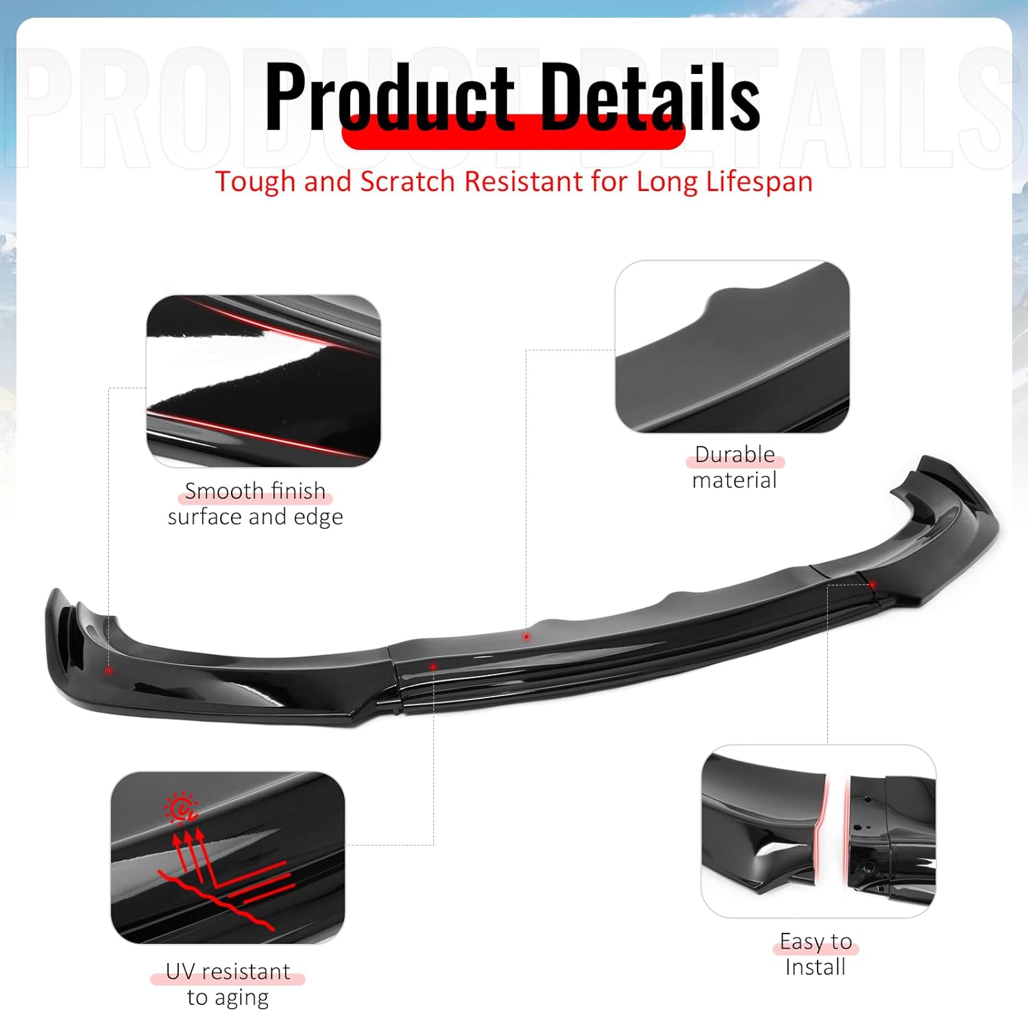 IKON MOTORSPORTS Front Bumper Lip, Compatible with 2015-2023 Dodge Charger SXT IKON V2 Style Gloss Black PP Polypropylene Add-on Air Dam Chin Spoiler Protector Splitter 3PCS