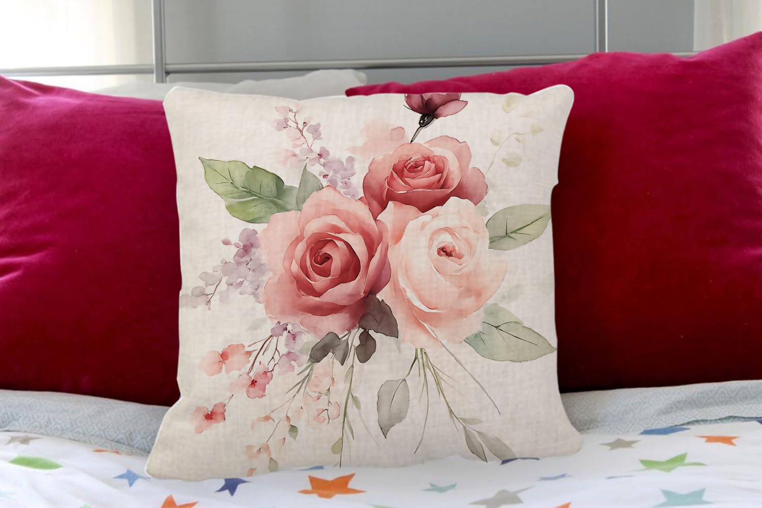 BETGINY Kissenbezüge 45x45 Cm – 2 Stück, Rosa Aquarell-Design, Baumwolle, Mit Reißverschluss
