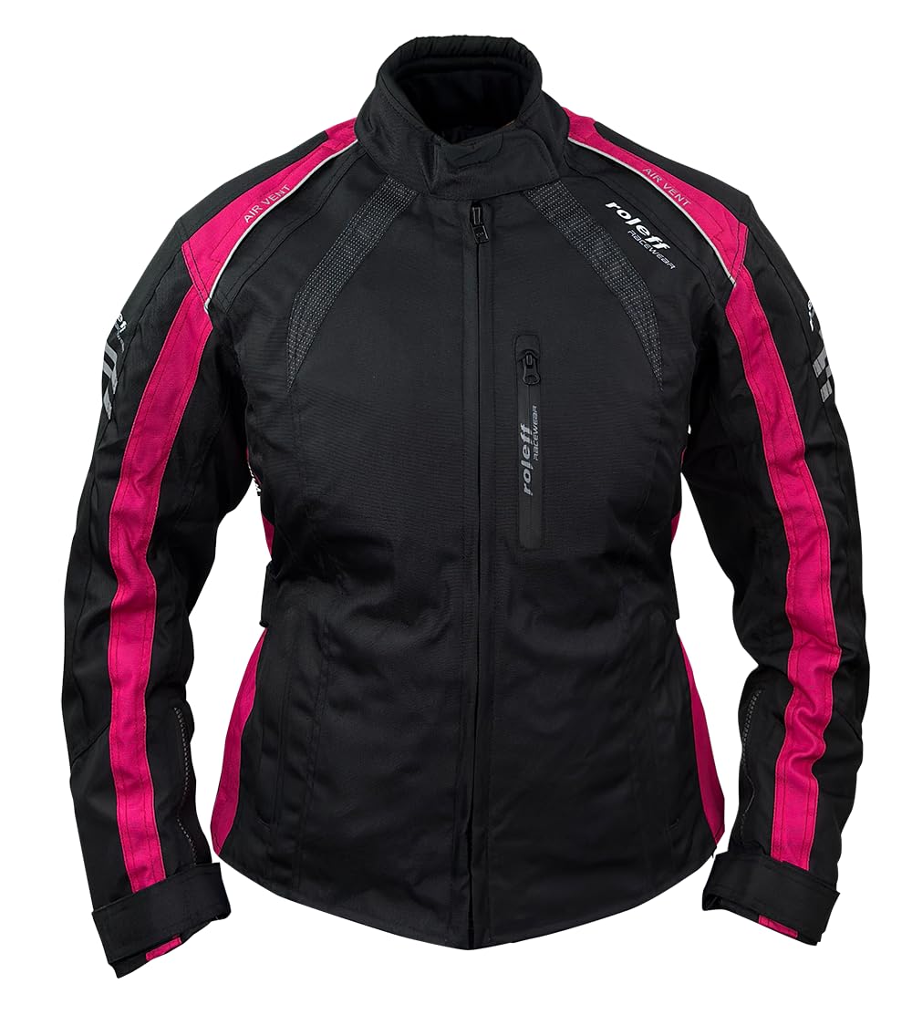 ROLEFF RO982 - Chaqueta de moto para mujer, color negro y rosa, impermeable, transpirable, con protecciones, tallas XS a 5XL, ideal para turismo y uso diario, negro / rosa, M