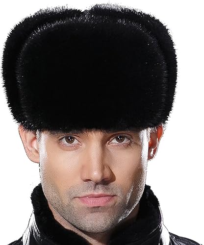 URSFUR Sombrero ruso Ushanka para hombre Invierno Real Min Trapper Cap