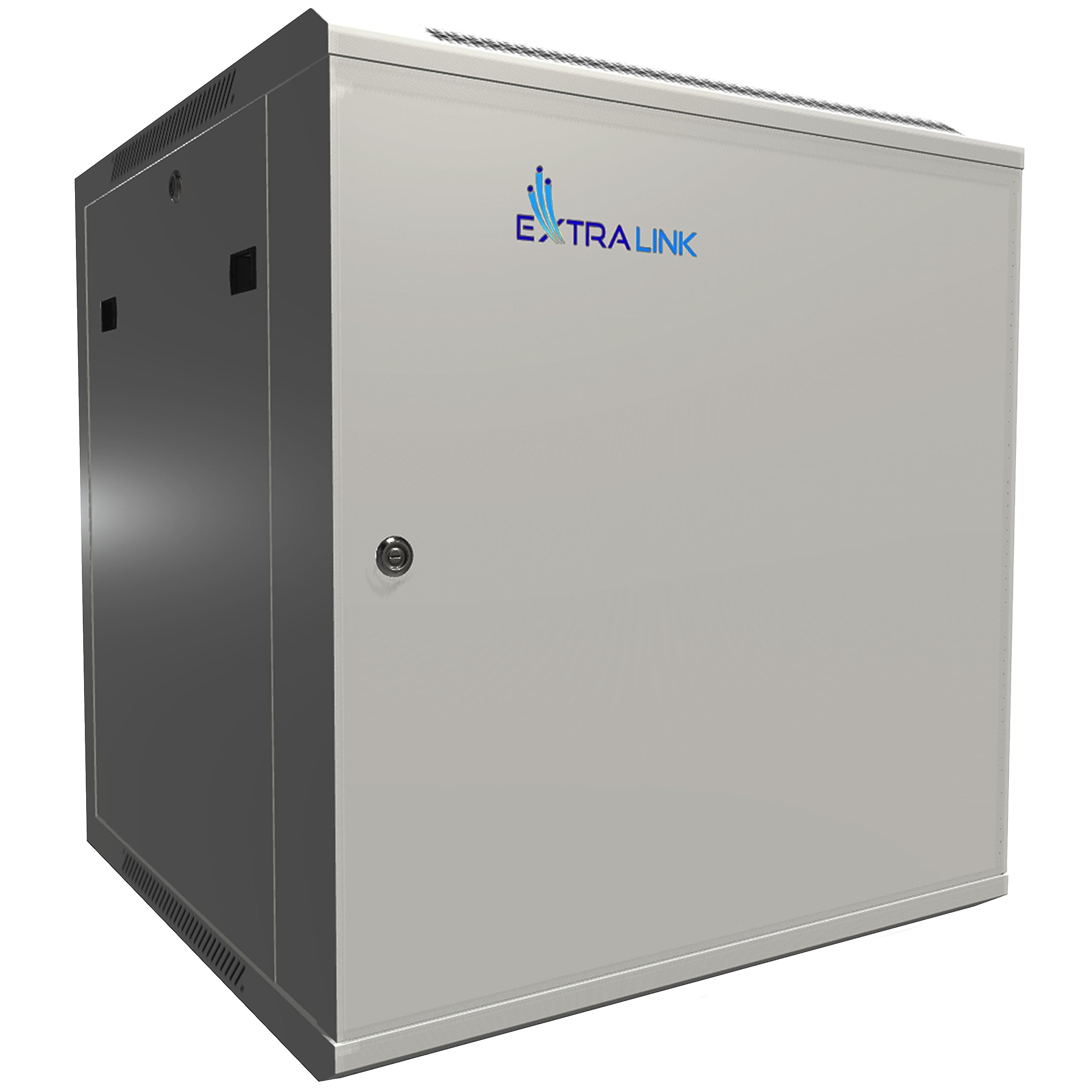 Extralink Armario Rack de 19" 12U - Armario de Red de 600mm, para Montaje en Pared o Suelo, hasta 60 kg, Puerta de Metal, Apertura de 180° Gris - para Red doméstica y Equipos informáticos