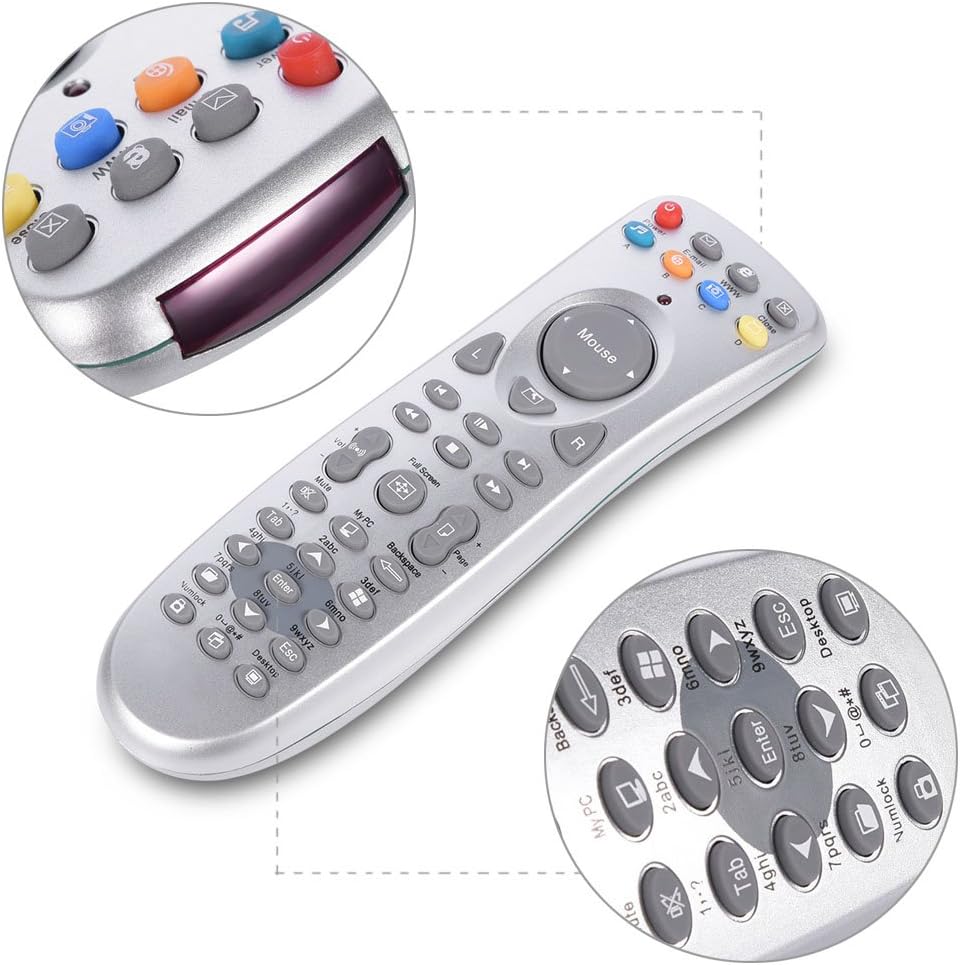 Close-up of the top section of the remote showing customizable shortcut buttons