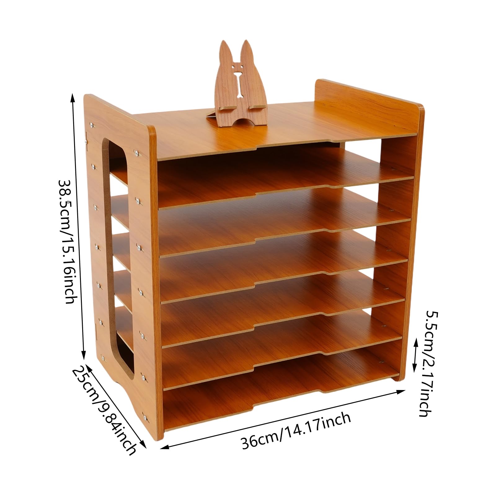 Organizador de escritorio de 7 niveles de madera, altura ajustable entre capas, gran capacidad, papelera de correo, A4, papel horizontal para colocar documentos, libros