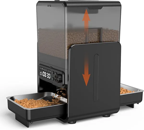 CityFlee Automatic Cat Feeder for 2 Cats, 5L/20 Cups Food Dispenser with Adjustable Raised Double Bowls, Detachable Control Panel, Timed Cat and Dogs Feeder for Dry Food, Dual Power Supply