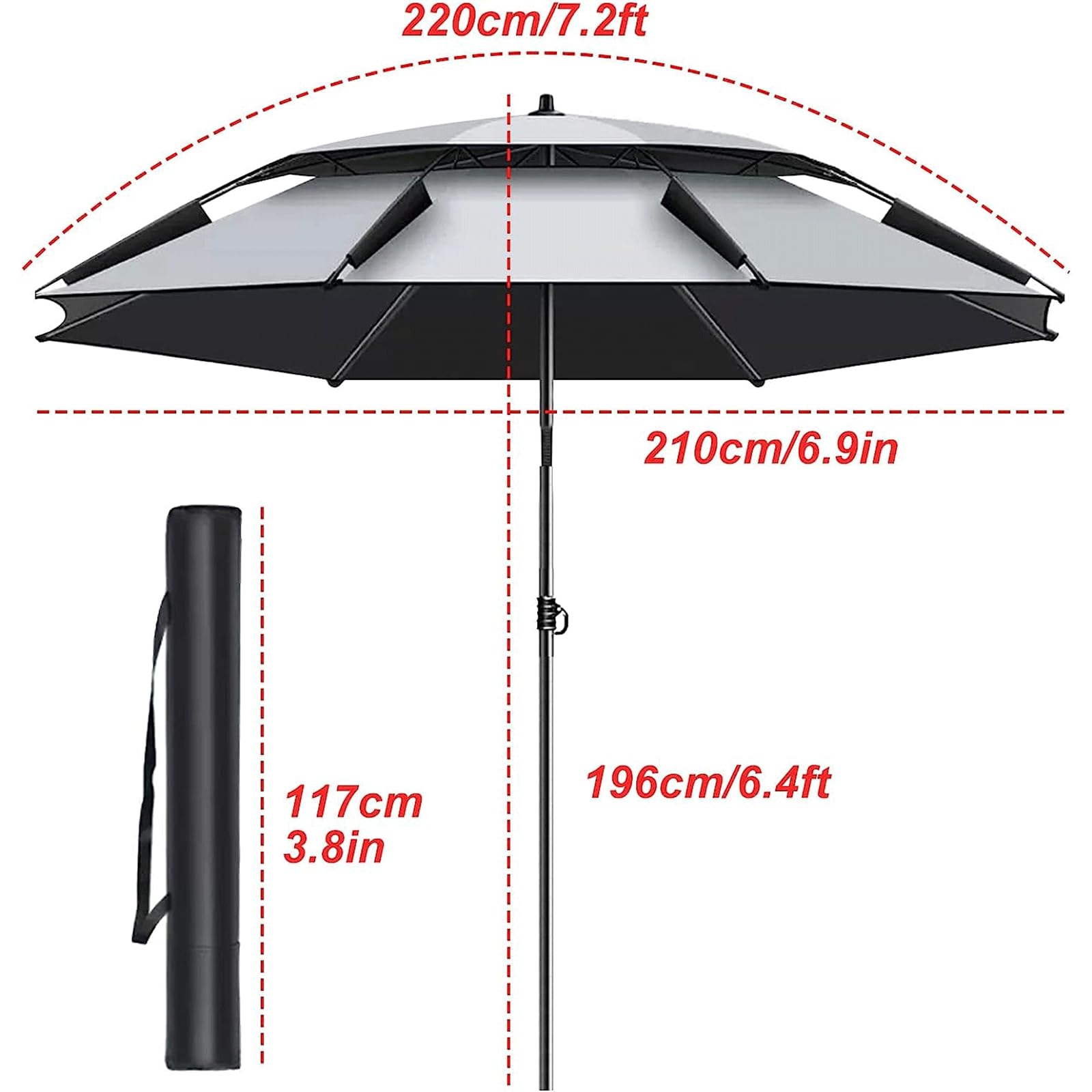 LYGSWDB Okrągły parasol ogrodowy na zewnątrz Przenośny parasol plażowy obracany o 360 ° na patio Basen Wędkarstwo Parasol parkowy