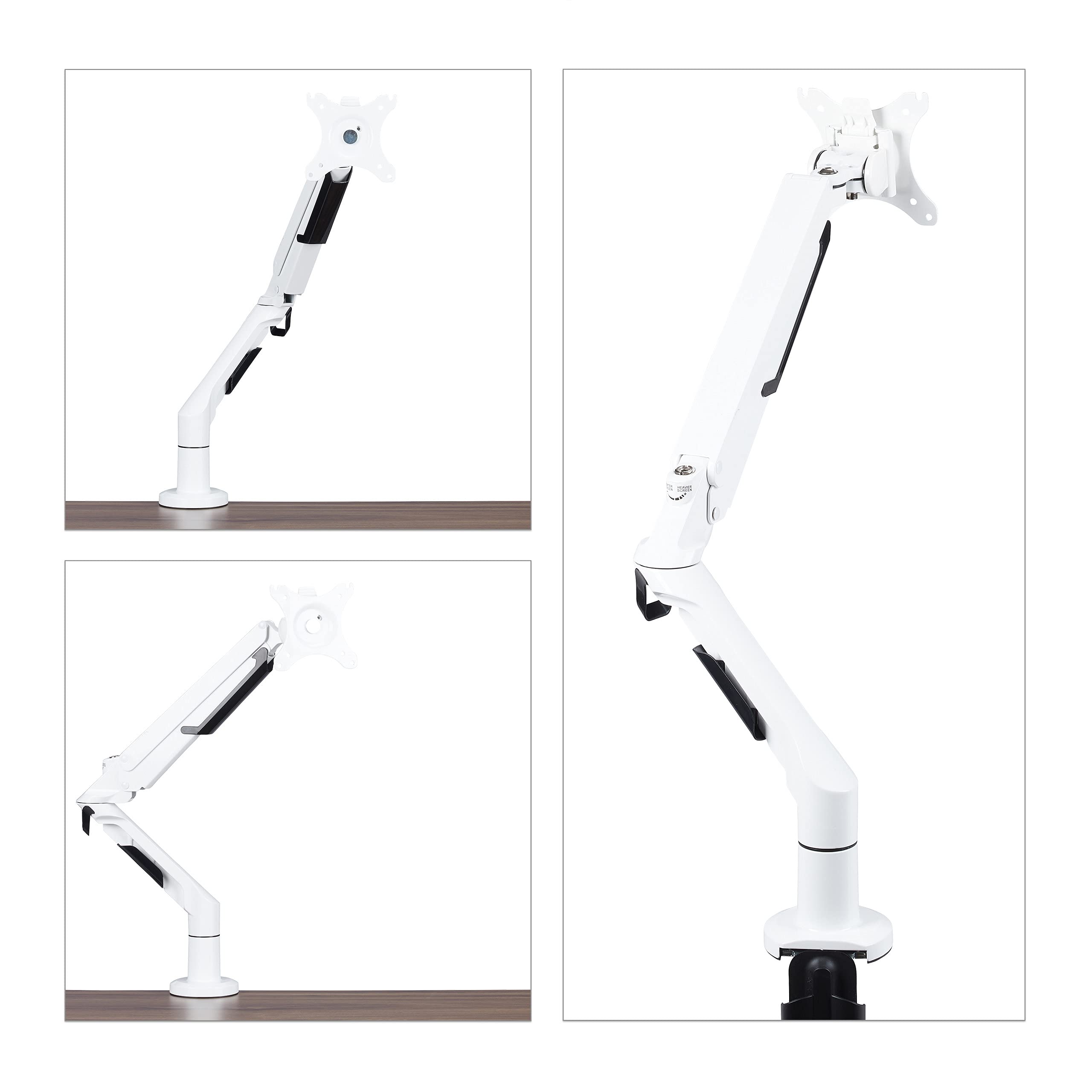 Relaxdays Supporto Monitor Singolo, 1 Braccio per Schermi da 17-36 Pollici, VESA 75/100, Flessibile, Inclinabile, Bianco, Acciaio, 1 pz