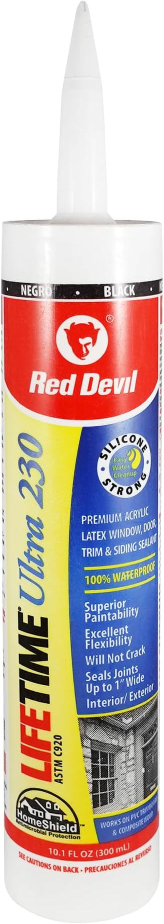 Red Devil 077060 Lifetime Ultra Premium Elastomeric Acrylic Latex Sealant, 10.1 oz., Black, 1 Pack