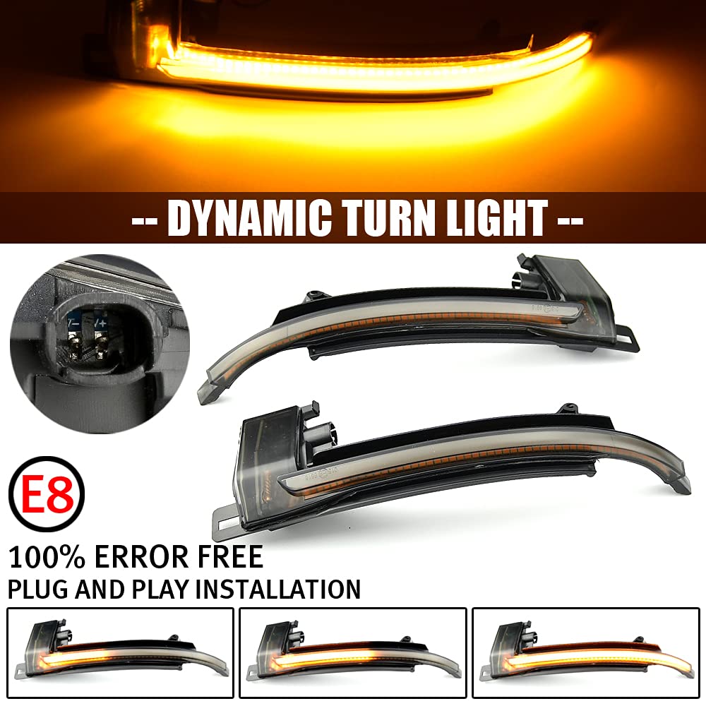 Dynamic Scroll LED włączony kierunkowskaz, sekwencyjny wskaźnik lusterka wstecznego migacz kompatybilny z Au-di A4 A5 S5 B8 A8 Q3 8P (Żółte światło)