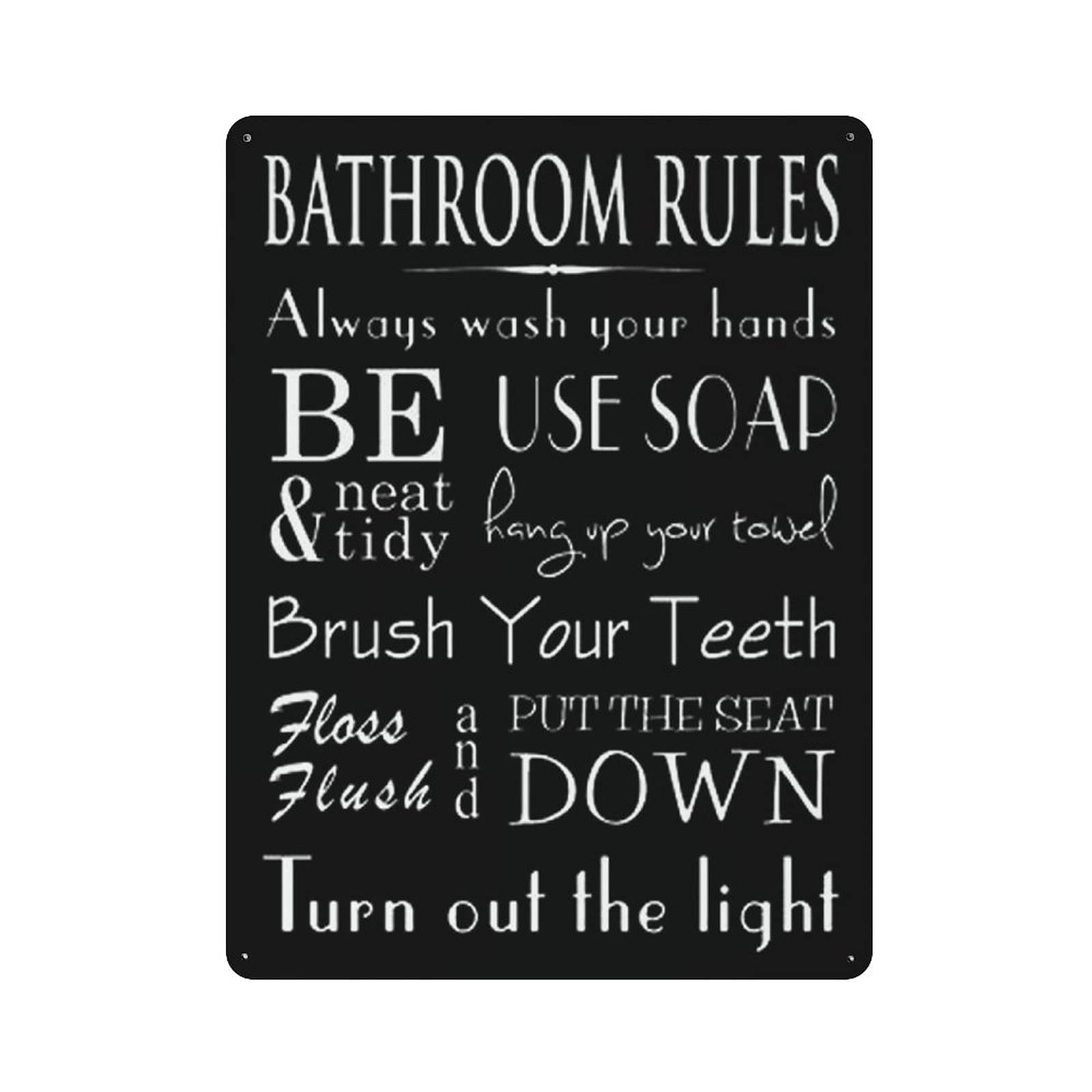 rayprint Metal Tin Sign Bathroom Rules Wash Your Hands Be Use Tin Sign Metal Aluminum Sign Vintage Wall Decor Retro Poster for Bars Restaurants Cafes Pubs Home Decoration 16"x12"