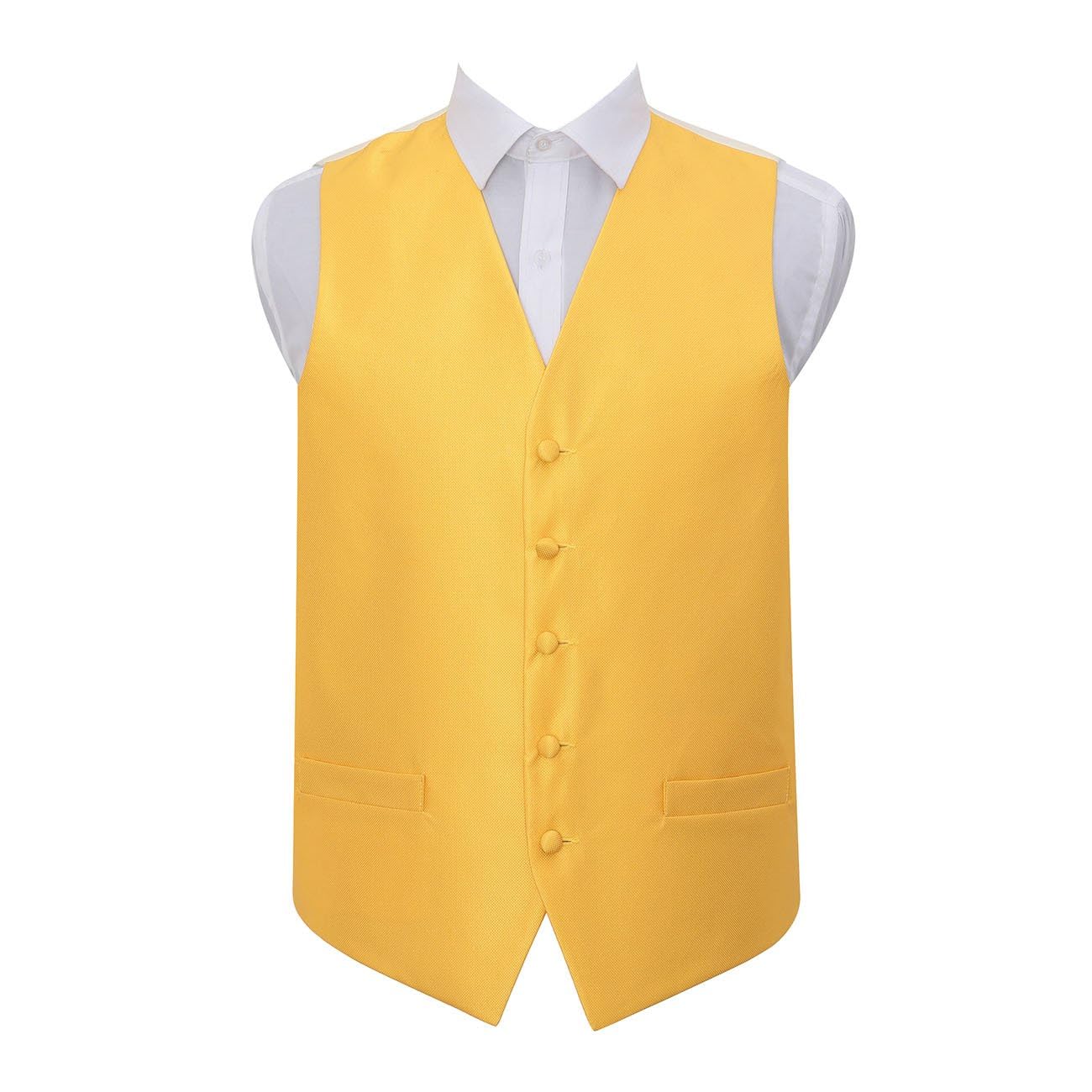 Dqt Men's Sunflower Gold ’S Solid Check Wedding Waistcoat Vest – Groom Formal Suit – 50" (5Xl)