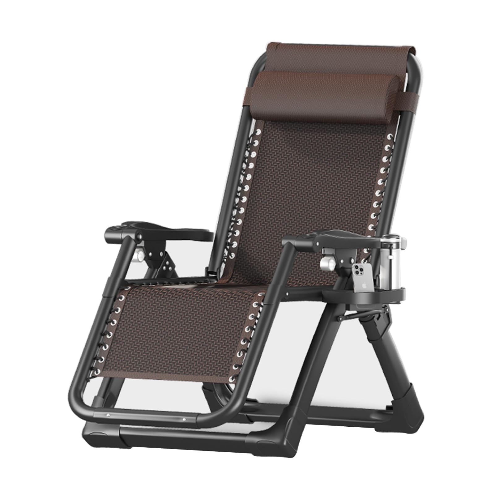 WOTZOV Chair, Reclining Patio Chairs, Balcony Sun Loungers, Reclining Patio Lounger Chair, Folding Portable Chaise With Detachable Headrest And Cup Holder，No Mat