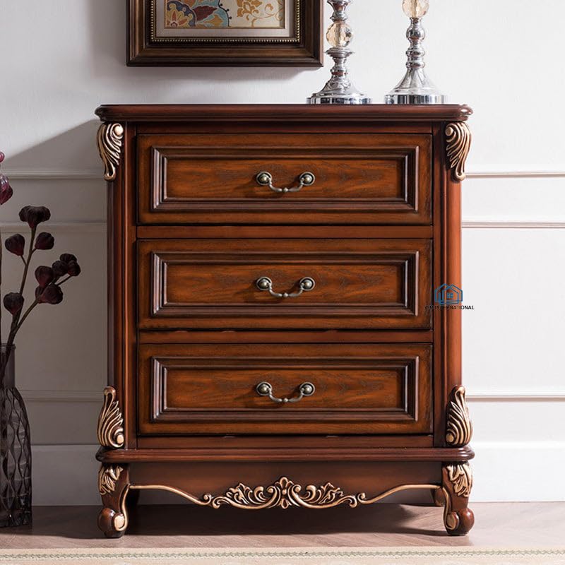 Mango Wood Chest of 3 Drawers Multipurpose Storage Cabinet Wooden Dresser for Bedroom Living Room Home (Walnut Finish) (M1)-image-3