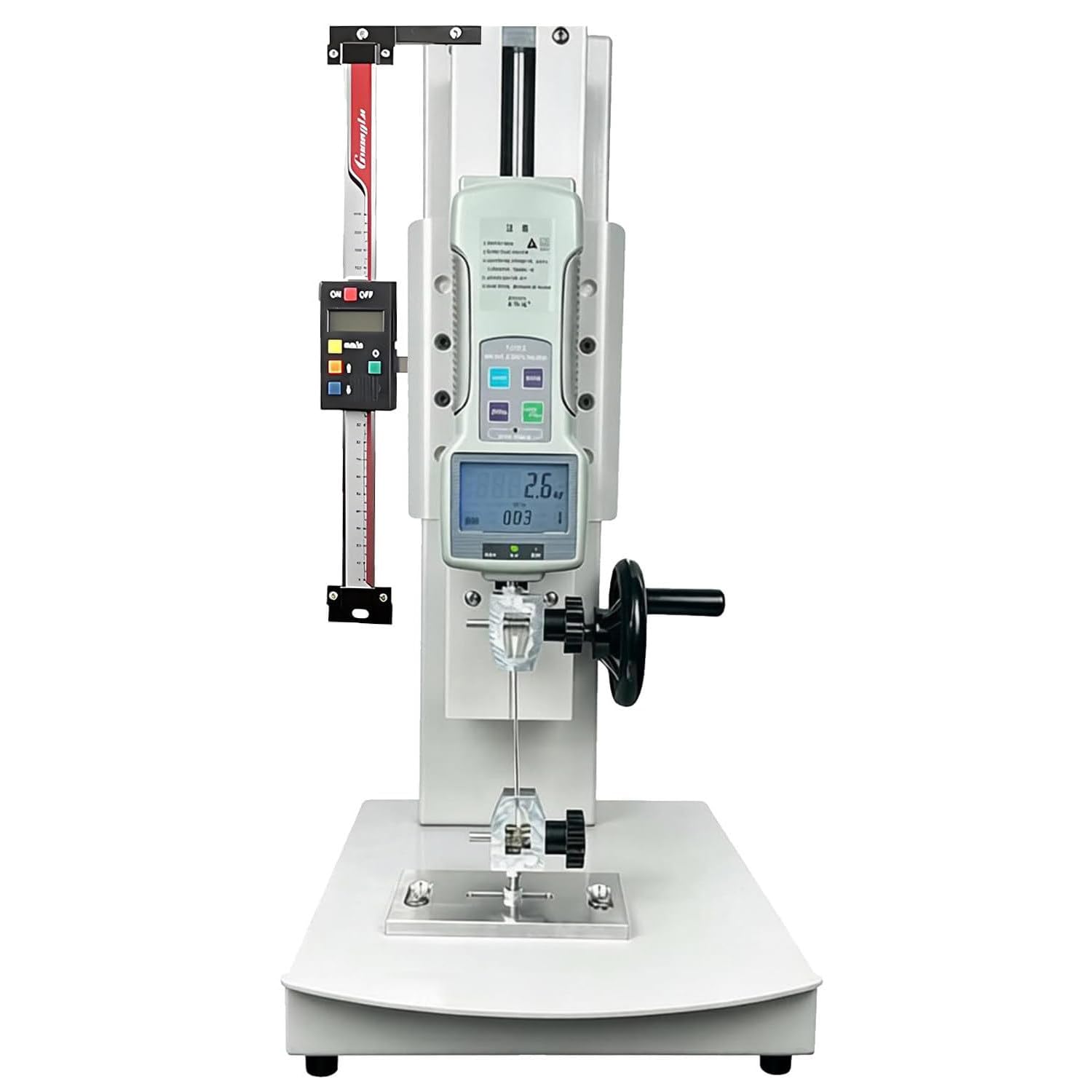 Hand Crank Vertical Tensile Test Bench, 10-2000N Digital Pull Force Tester with Automatic Backlight Function, Stroke 270mm, With USB-232 Interface, for Compression and Tension Testing Withruler-1000N