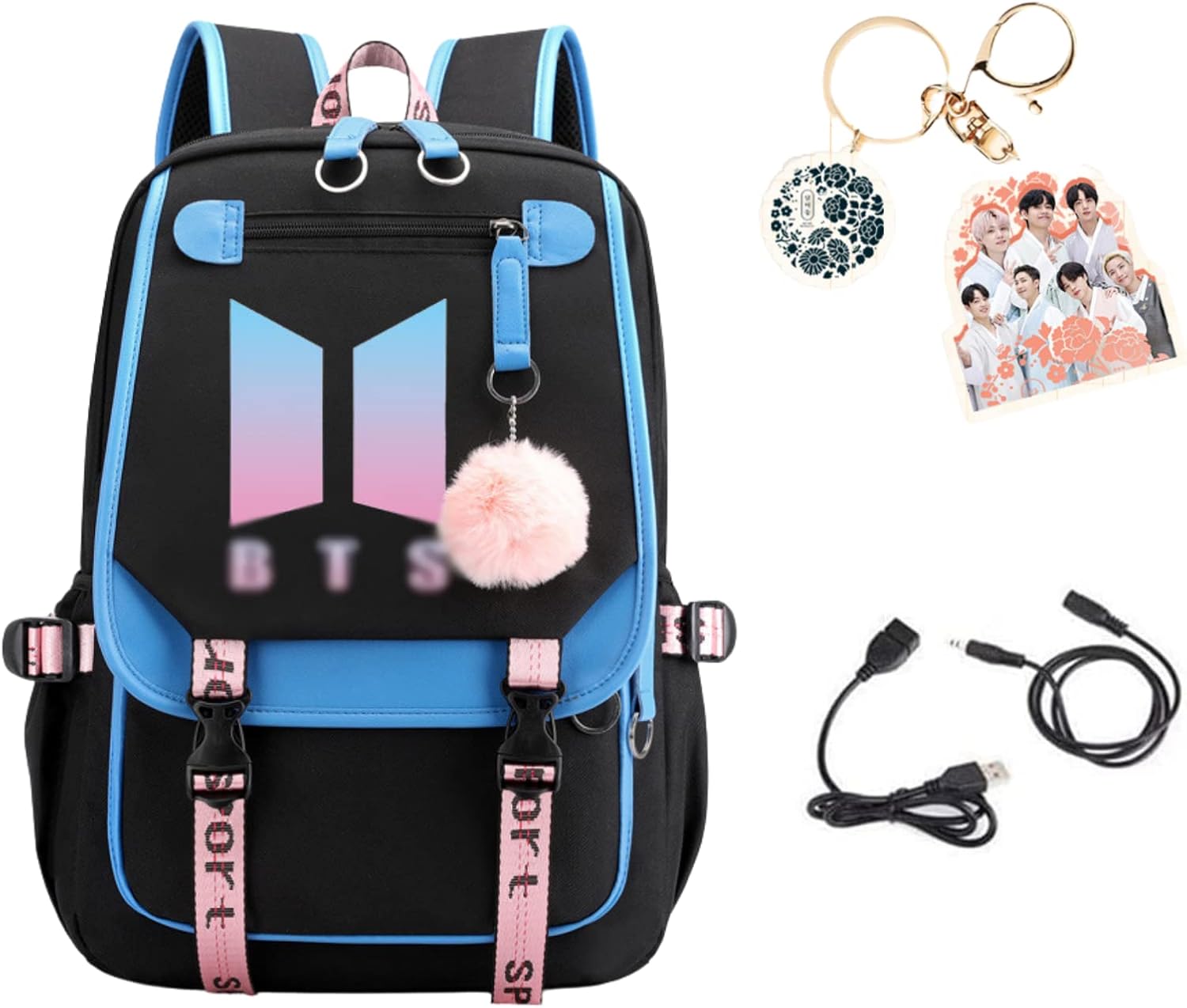 AMEEDA Backpack With Audio Cable USB Charging Port Korean