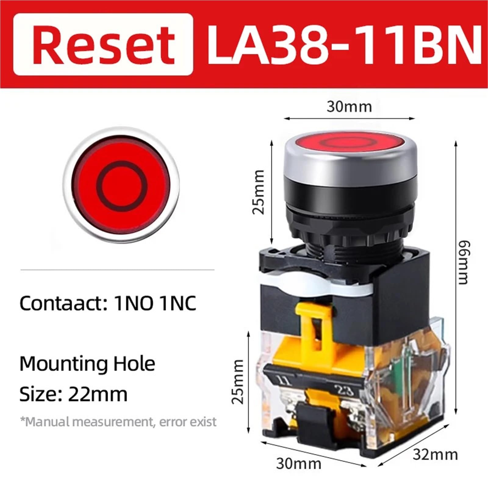 10 pièces interrupteur à bouton poussoir LA38-11BN 22mm 10A 1NO 1NC(Green,Brass Contact,Locking Latching)