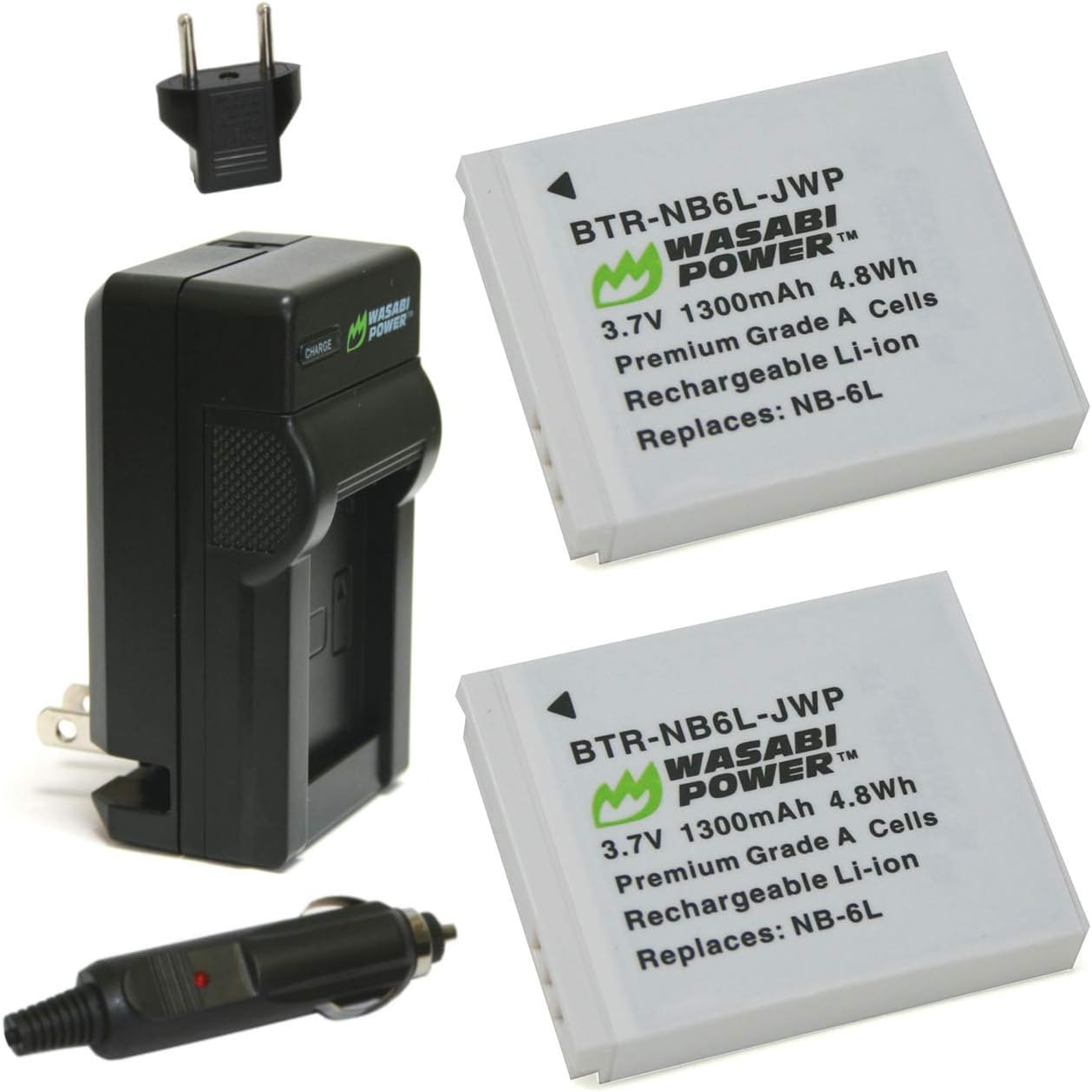 Wasabi Power Battery (2-Pack) and Charger for Canon NB-6L, NB-6LH, CB-2LY and Canon PowerShot D10, D20, D30, ELPH 500 HS, S90, S95, S120, SD770 IS, SD980 IS, SD1200 IS, SD1300 IS, SD3500 IS, SD4000 IS, SX170 IS, SX240 HS, SX260 HS, SX270 HS, SX280 HS, SX500 IS, SX510 HS, SX520 HS, SX530 HS, SX600 HS, SX610 HS, SX700 HS, SX710 HS