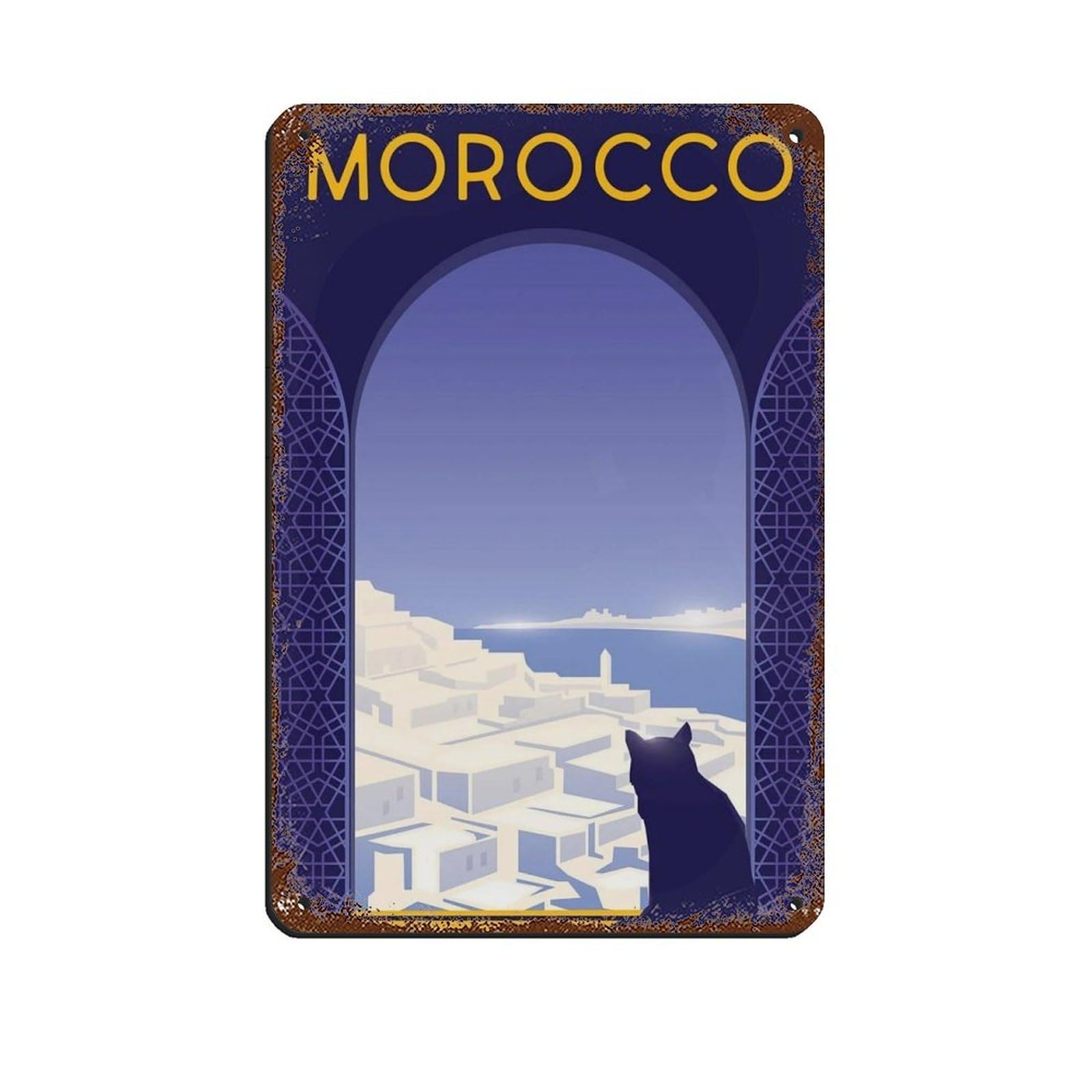 Morocco Travel Poster, Morocco Poster Retro Poster Metal Tin Sign Chic Art Retro Iron Painting Bar People Cave Cafe Family Garage Poster Wall Decoration 8x12inch(20x30cm)