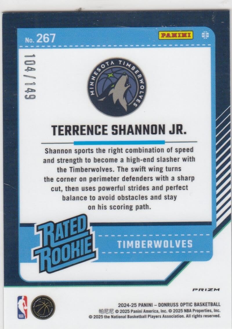 Basketball Trading Card 2024-25 Donruss Optic Rated Rookies Lime Green #267 Terrence Shannon Jr. Rated Rookie EX/NM 104/149 Timberwolves