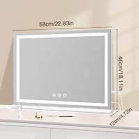 halumao Hollywood Sminkespegel 58x48cm LED Világítással 3 Módú Asztal Tükör - 48L x 58B cm, White 6