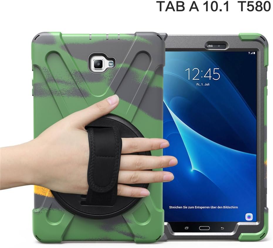 for Samsung Galaxy Tab A 10.1 SM-T580 T585 Case 10.1 inch Tablet Case 3 in 1 Hard Plastic Frame + Double Silicone [Hand Strap & Shoulder Strapp] - F