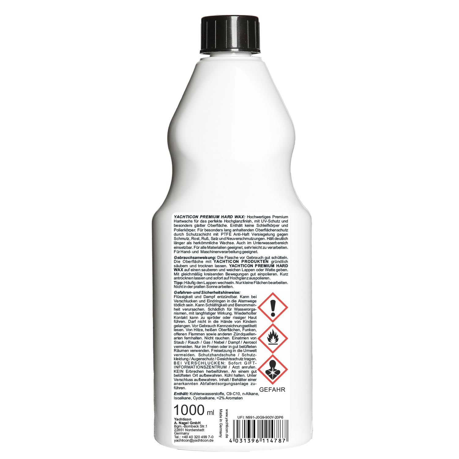 Yachticon Premium Hard Wax mit PTFE Antihaft Versiegelung 1 Liter, Langzeitschutz für GFK und Lacke an Boot, Yacht, Caravan, Hochglanz Hartwachs schützt vor UV Strahlung, Salz und Algenbefall