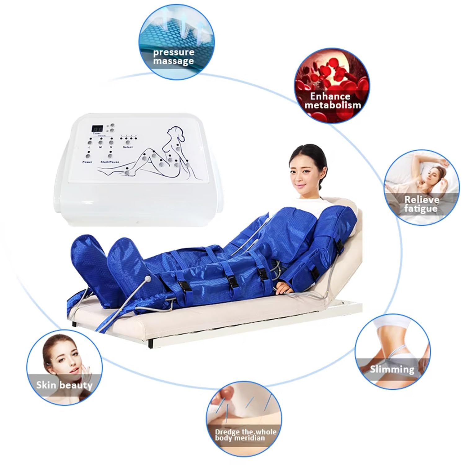 Massaggiatore Compressione D'aria 16 Airbag Elettrico Pressoterapia Massagg per Braccio Vita Gambe,D'aria Pressoterapia Linfodrenaggio Con Funzione Di Cronometraggio
