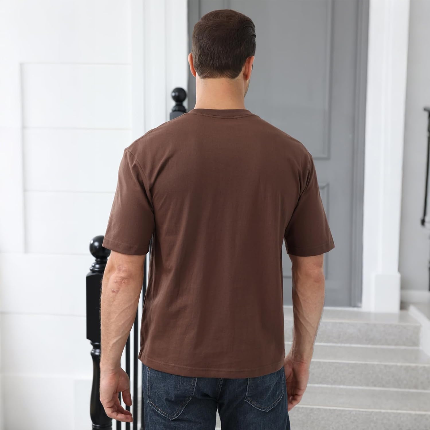 Men's Fashion Oversized T-Shirts Short Sleeve Basic Cotton Crew Neck Loose Fit Athletic Tees Tops - Image 5